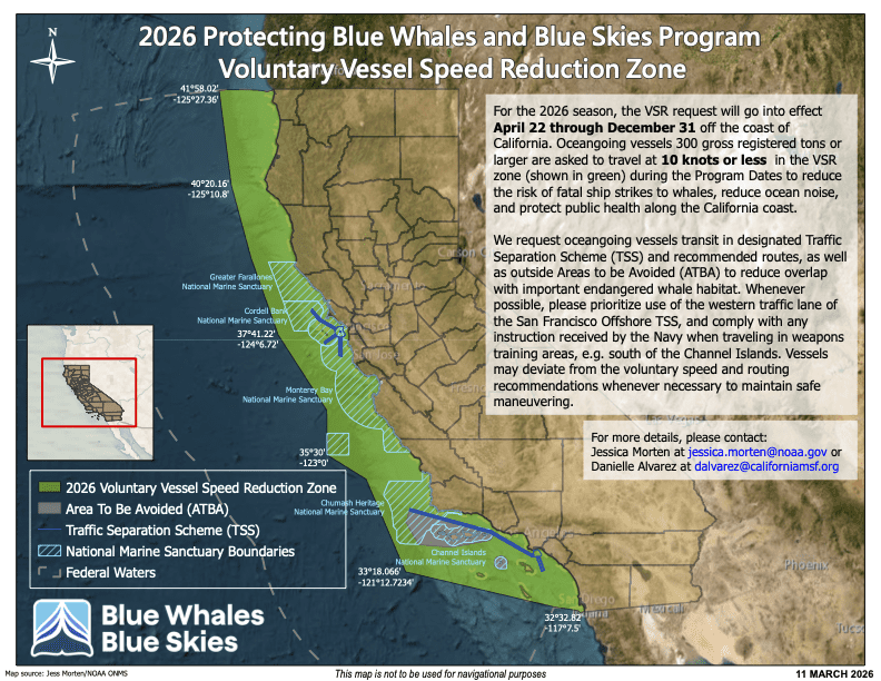 2026 Season Voluntary Vessel Speed Reduction (VSR) zone map