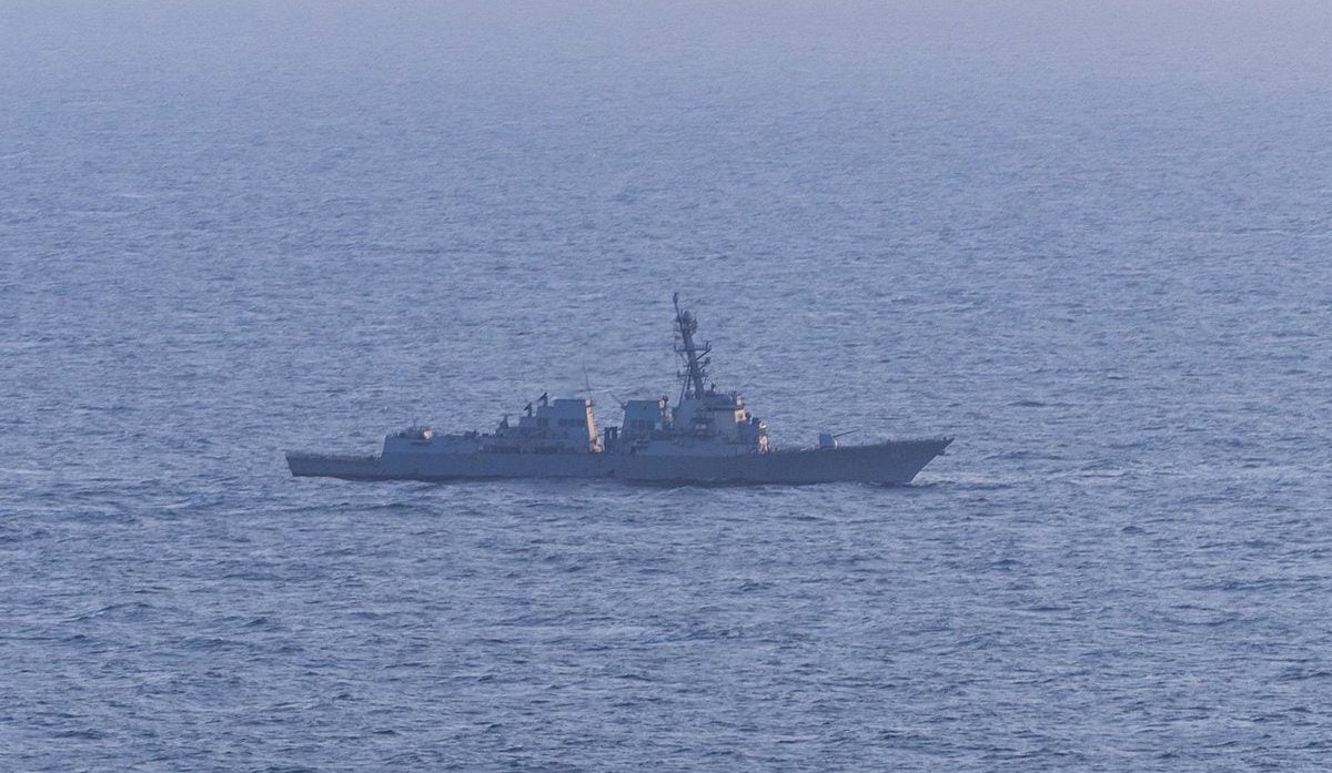 The guided-missile destroyer USS Spruance (DDG 111) on patrol as part of the U.S. blockade on ships underway to and from Iranian ports