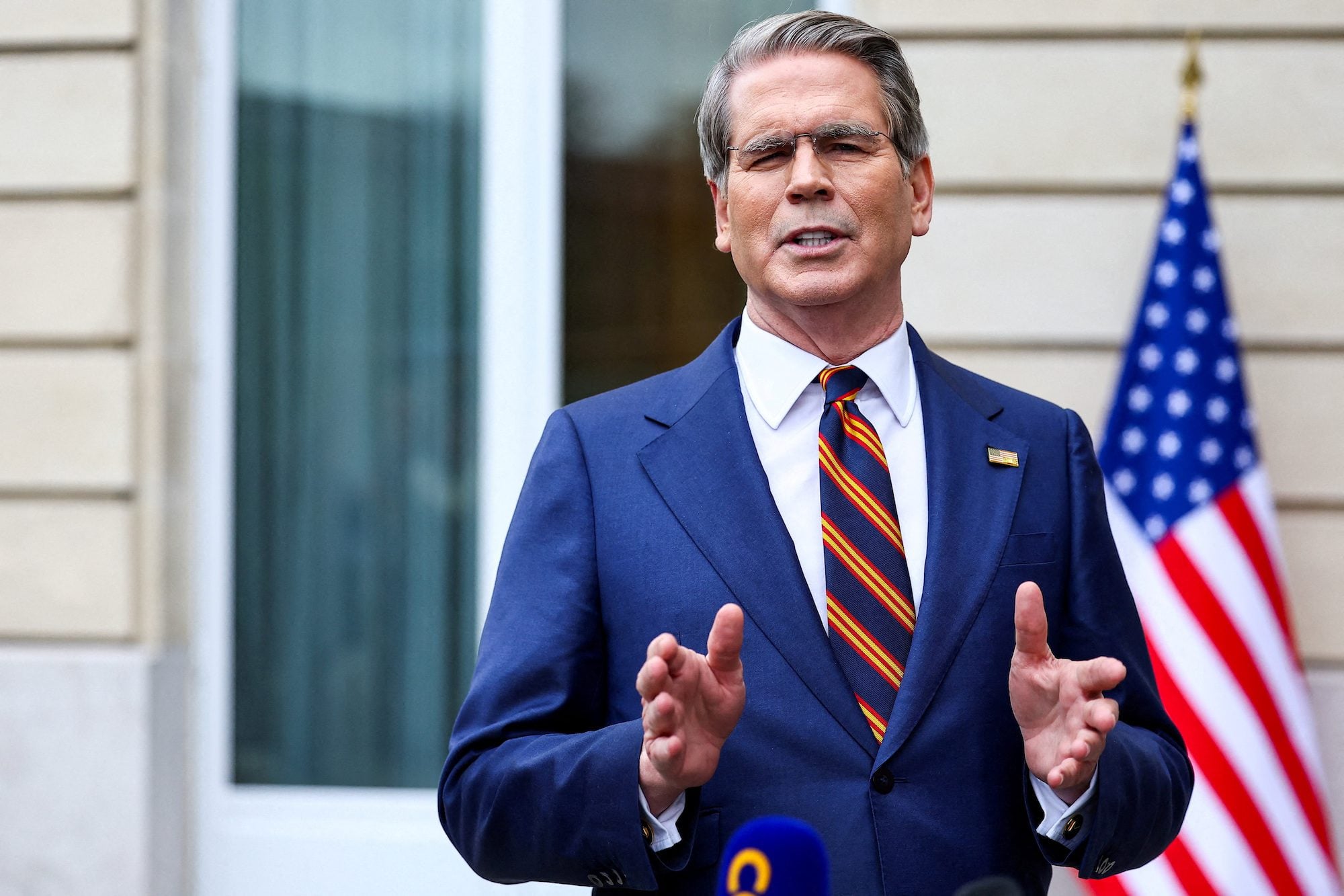 U.S. Treasury Secretary Scott Bessent speaks to the media after two days of meetings with a Chinese delegation, in Paris, France March 16, 2026