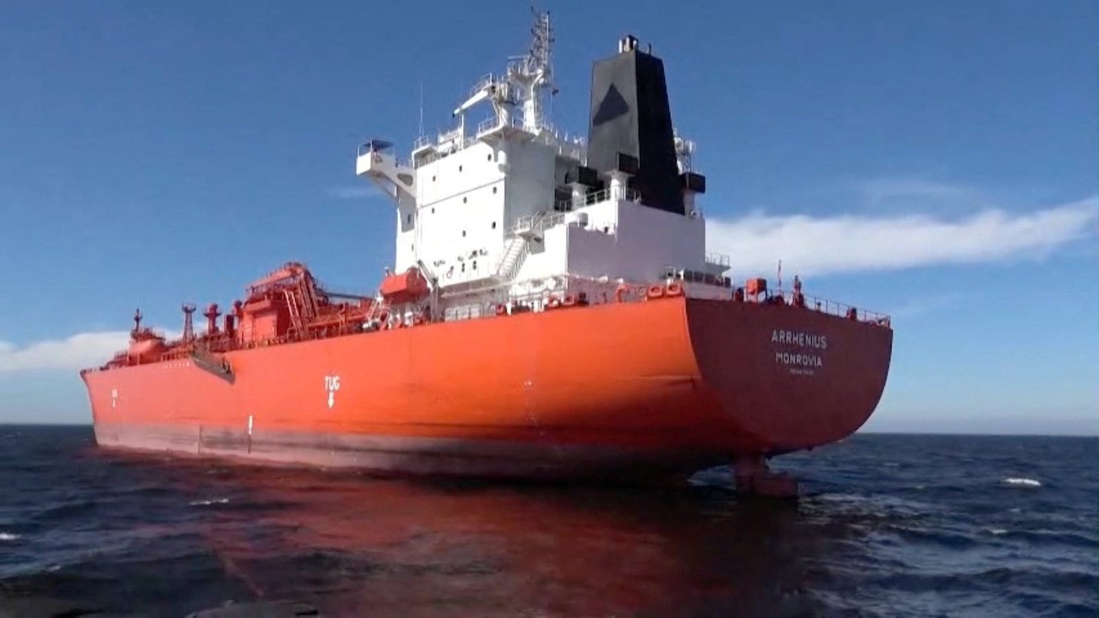 The Liberia-flagged tanker Arrhenius at sea, in this still image from video released by Russian state media