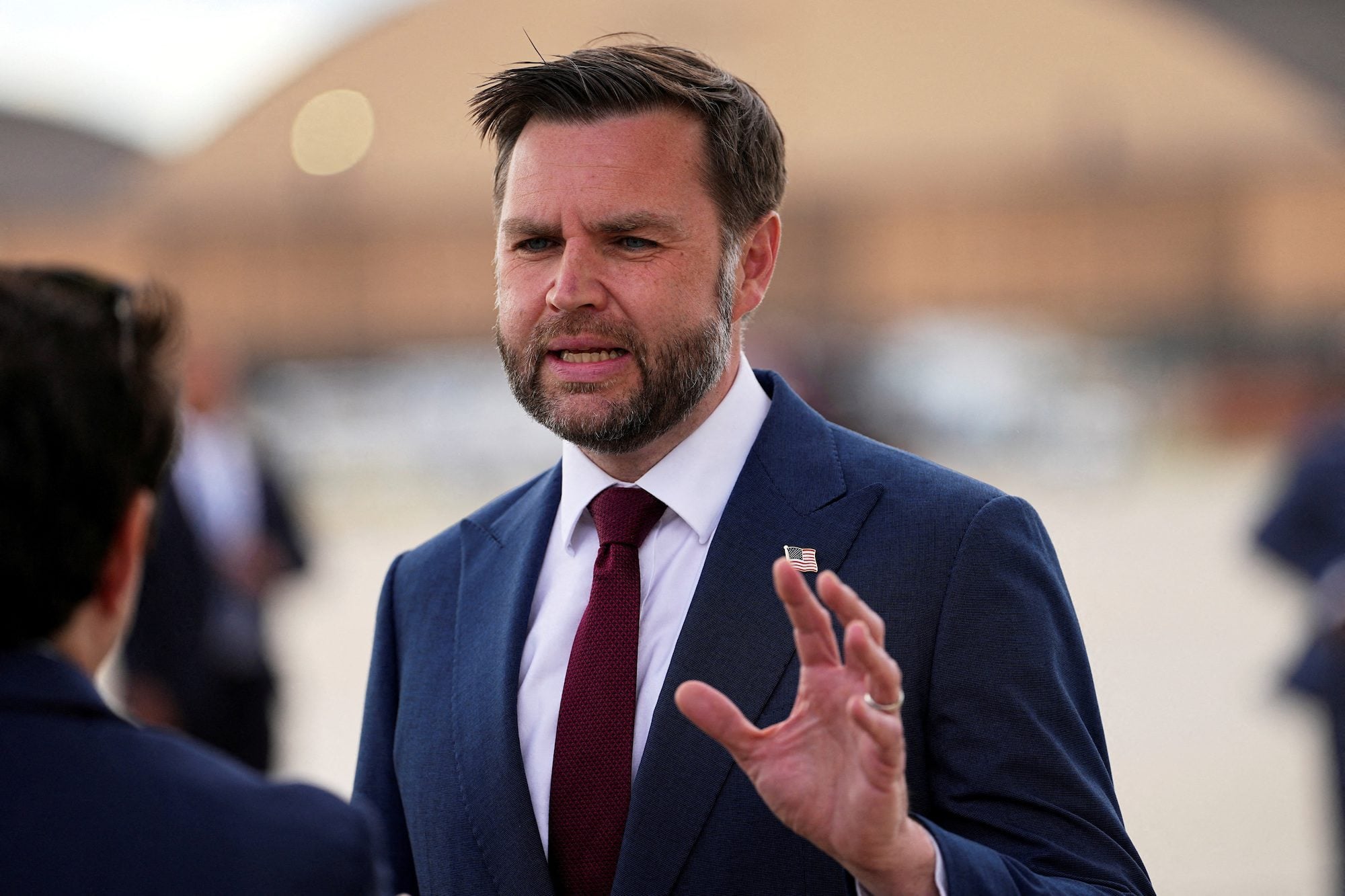 FILE PHOTO: U.S. Vice President JD Vance speaks with the media as he arrives at Joint Base Andrews, Maryland, U.S., May 28, 2026