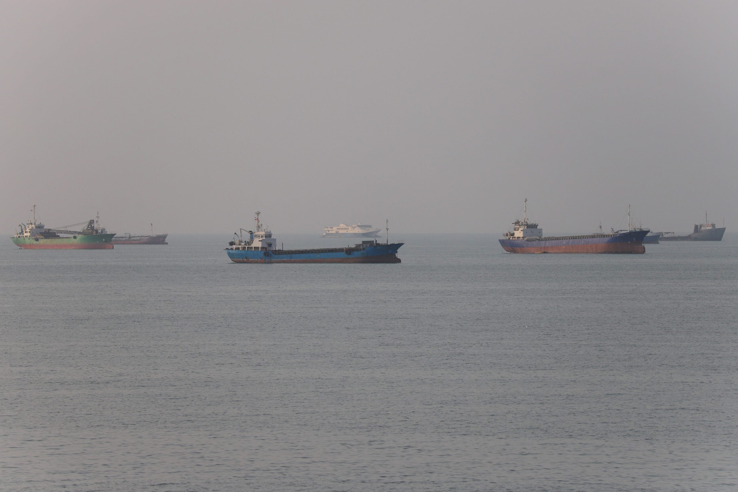 Vessels in the Strait of Hormuz near the beach of Bandar Abbas