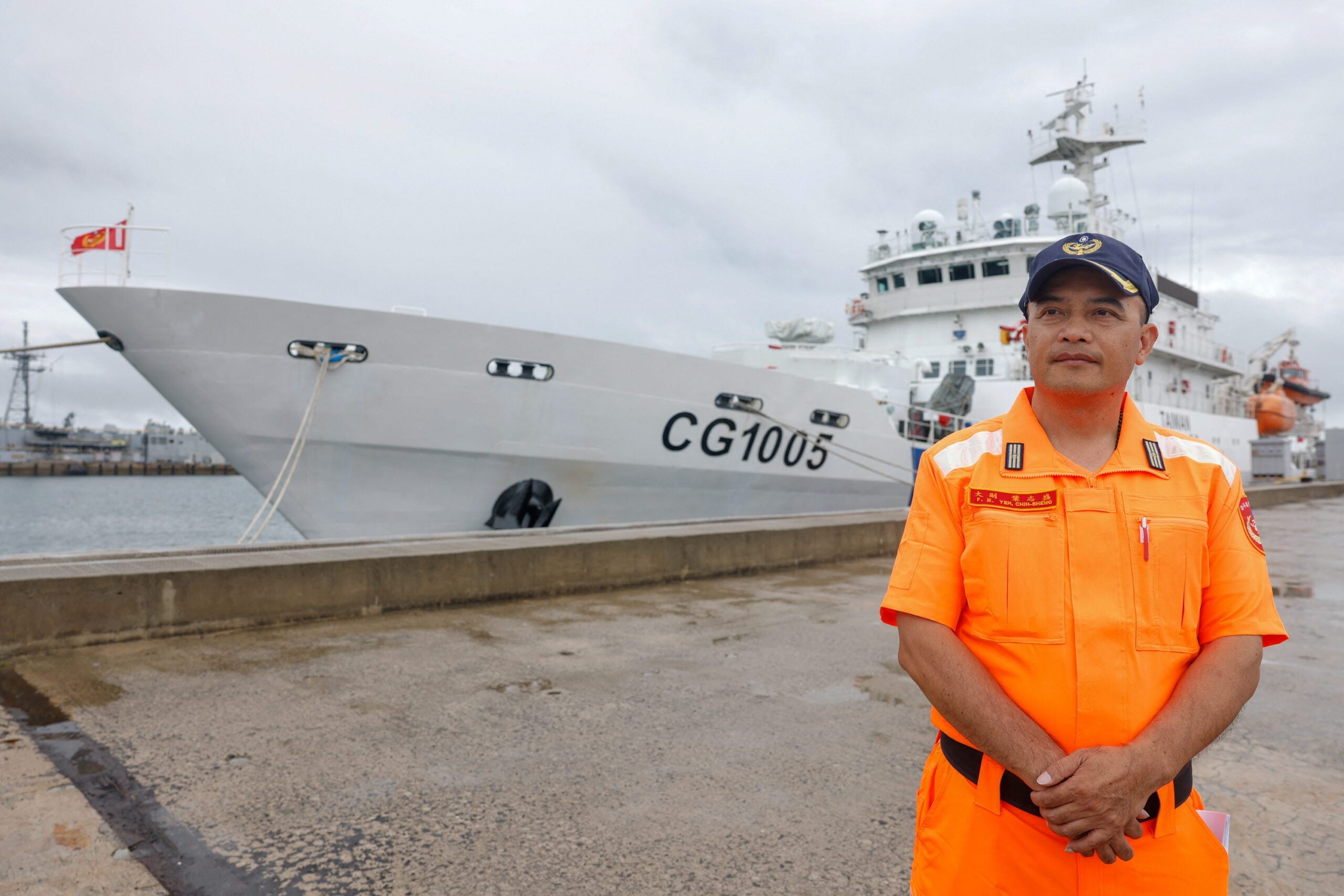 Yeh Chin-sheng, first mate of Taiwan Coast Guard vessel CG1005 poses for a photo in Penghu