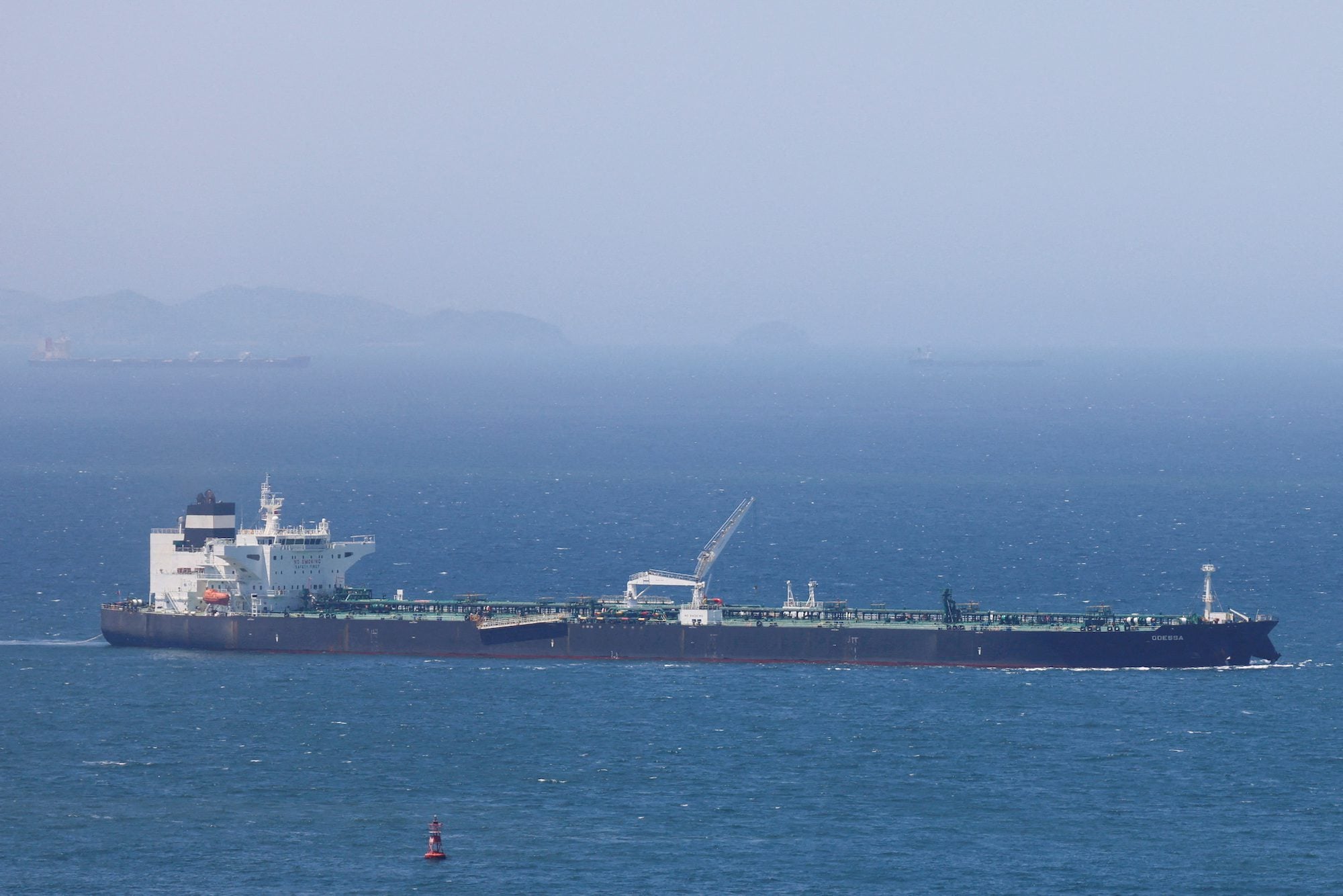 Crude oil tanker Odessa, carrying UAE crude after passing through the Strait of Hormuz with its Automatic Identification System transponder turned off, navigates the waters at Daesan port, where it is expected to discharge crude oil, in Seosan, South Korea, May 8, 2026