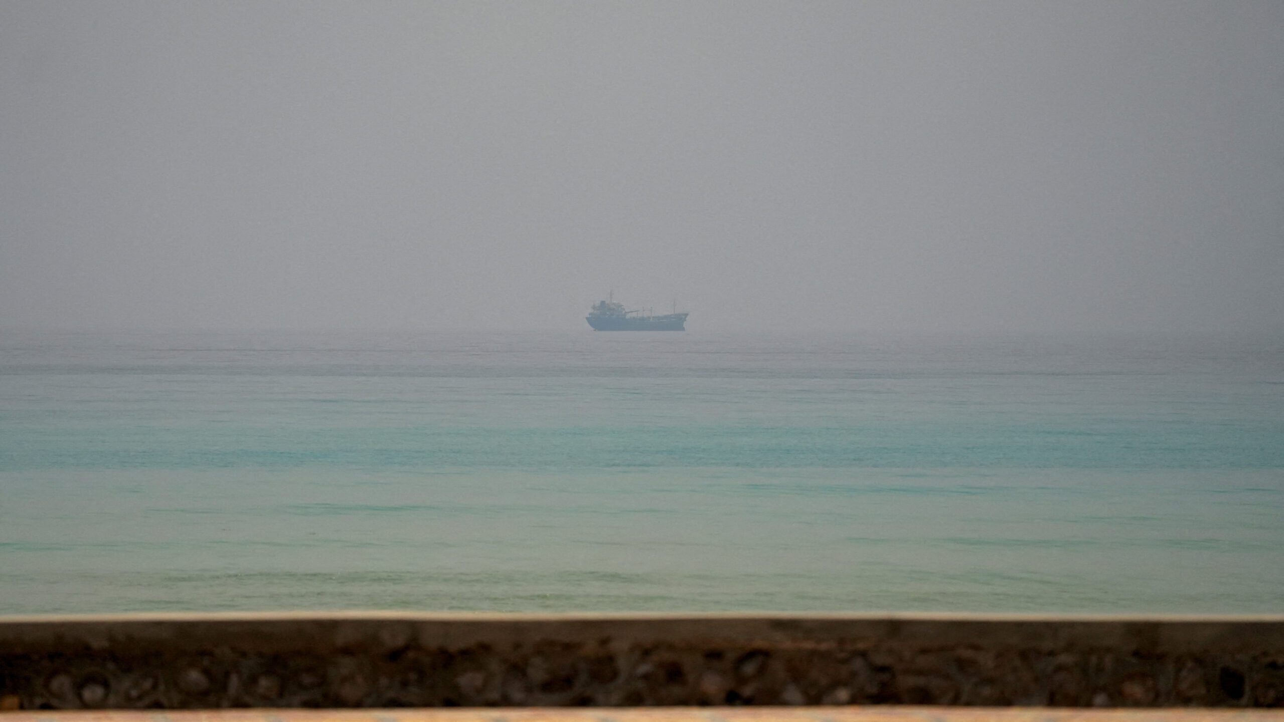 A vessel at the Strait of Hormuz as seen from Musandam
