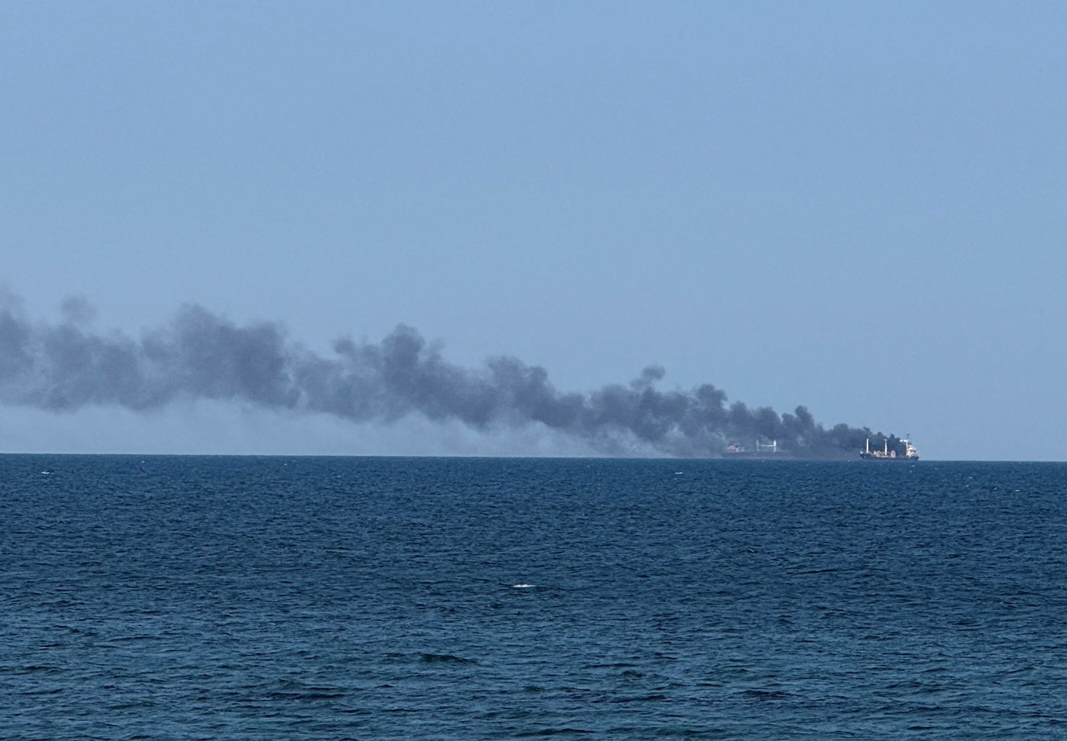 A civilian vessel is on fire in Odesa