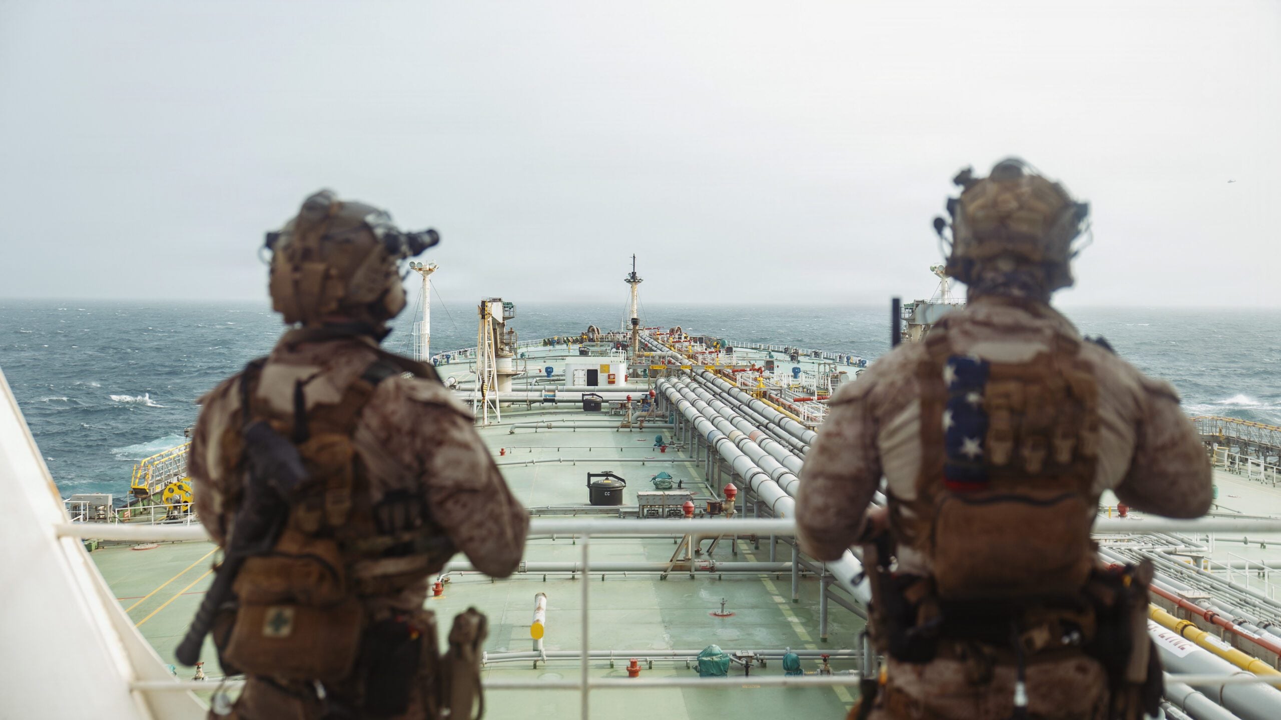 U.S. Marines from the 11th Marine Expeditionary Unit conduct a verification boarding aboard M/T Wen Yao in the Gulf of Oman, July 16, 2026