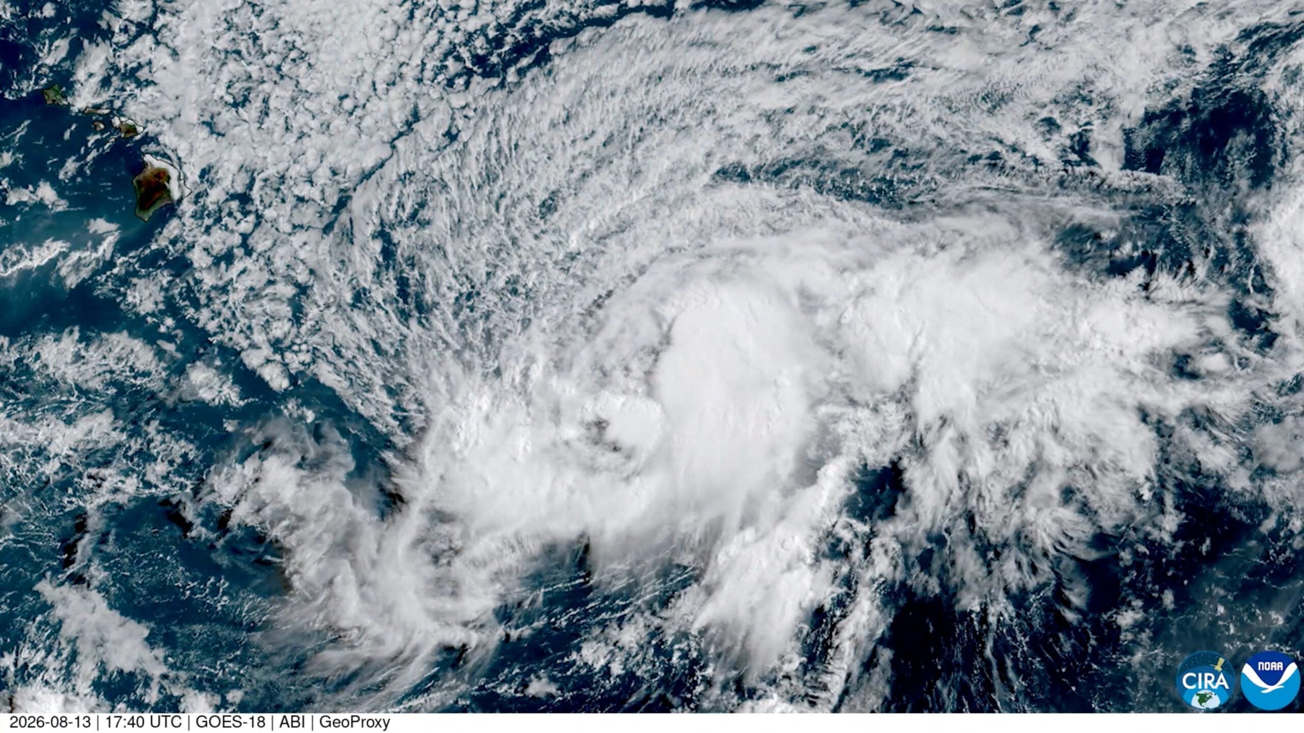 A satellite image shows the tropical storm Lala over the Pacific Ocean