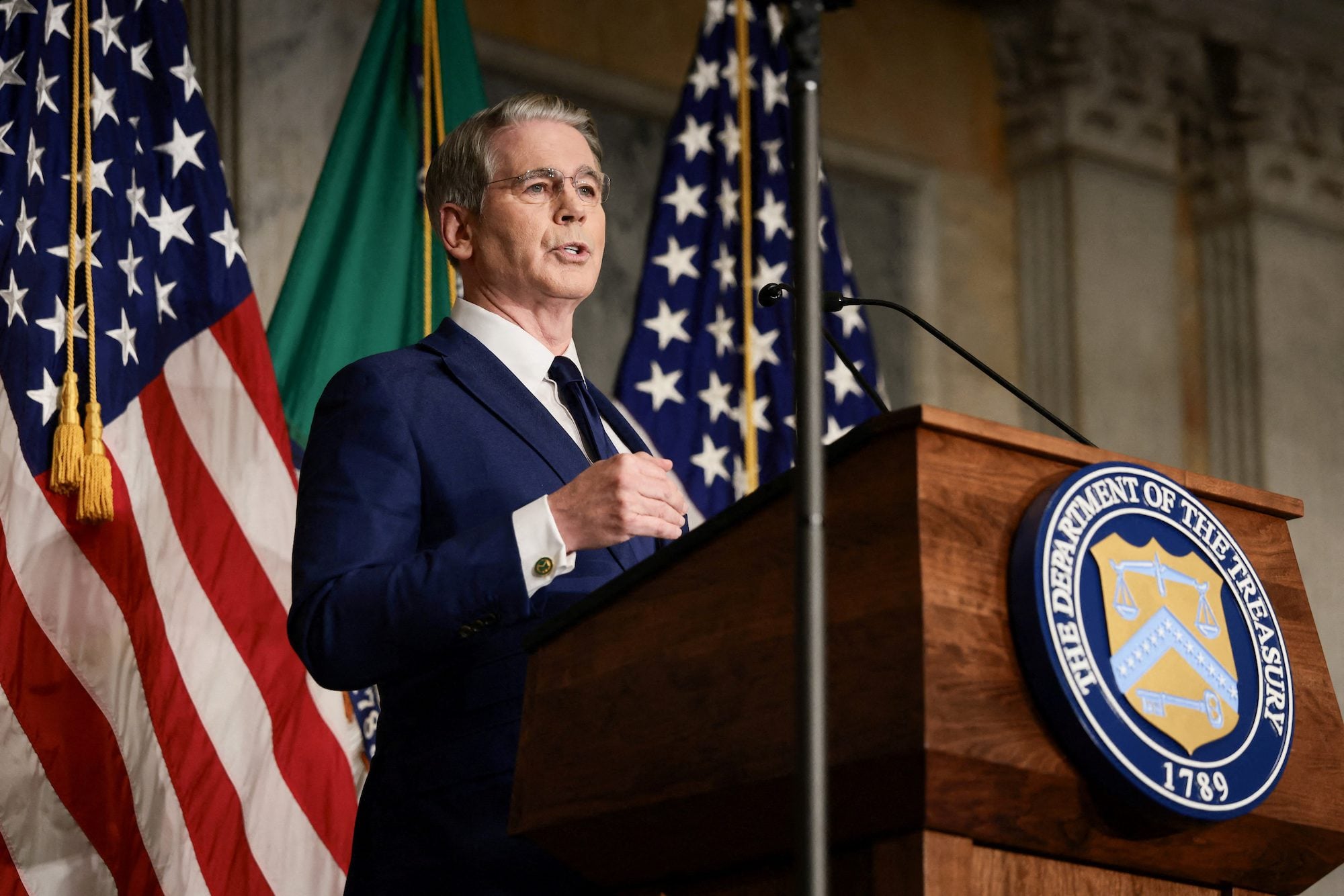 U.S. Treasury Secretary Scott Bessent speaks during a press conference to outline further sanctions against Iran, at the Treasury Department in Washington, D.C., U.S., August 24, 2026