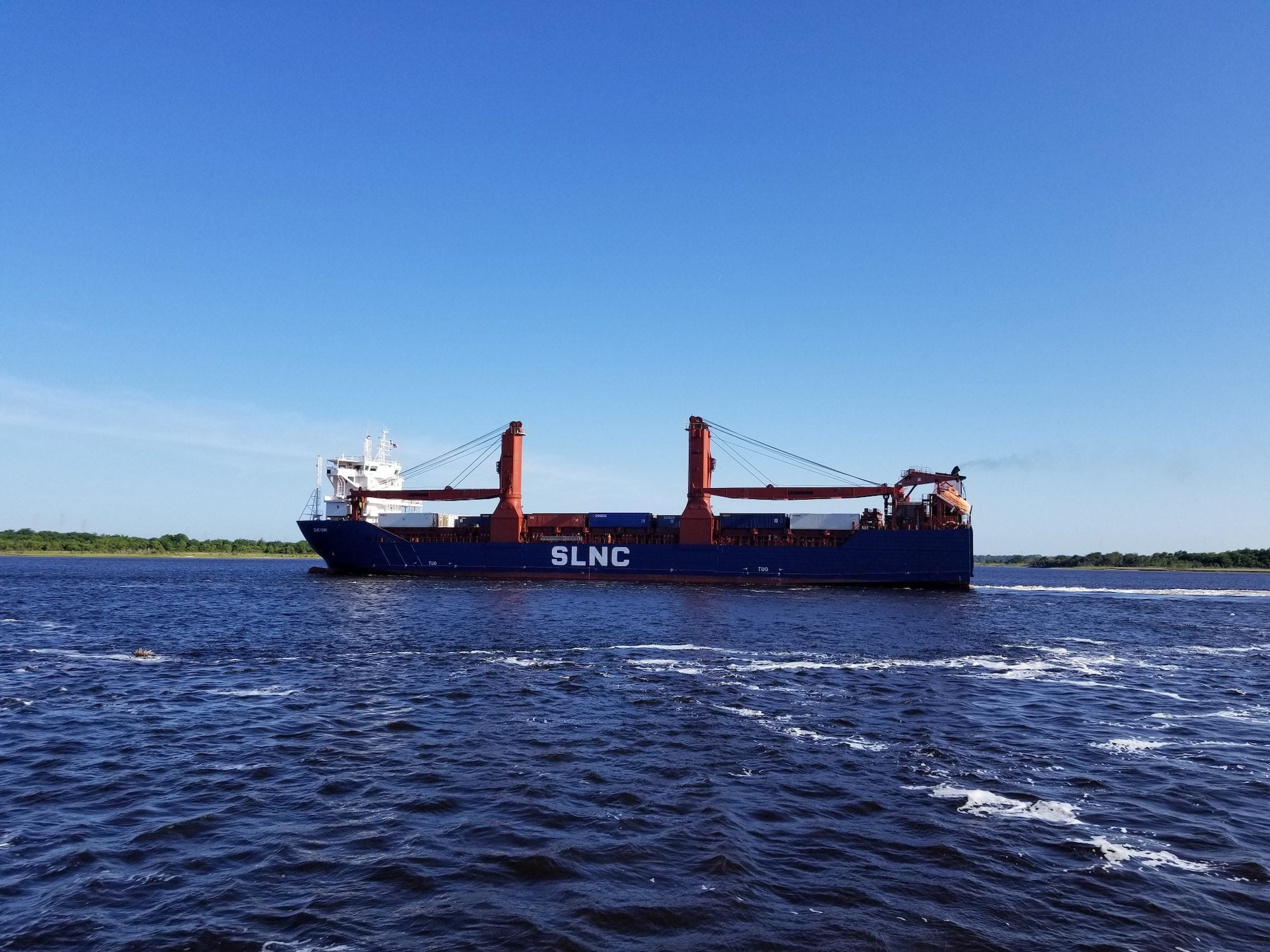 U.S.-flagged cargo ship SLNC York underway.