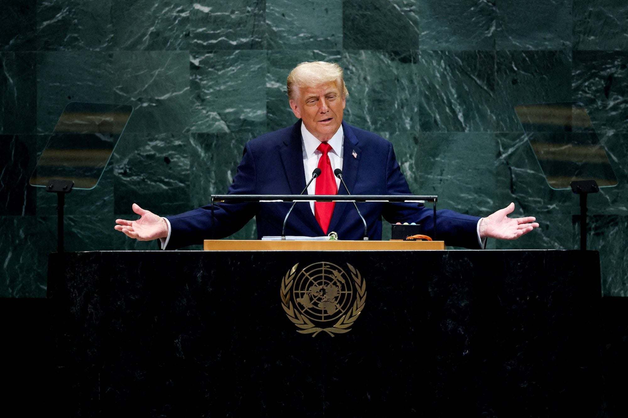 FILE PHOTO: U.S. President Donald Trump addresses the 80th United Nations General Assembly at U.N. headquarters in New York City, U.S., September 23, 2025