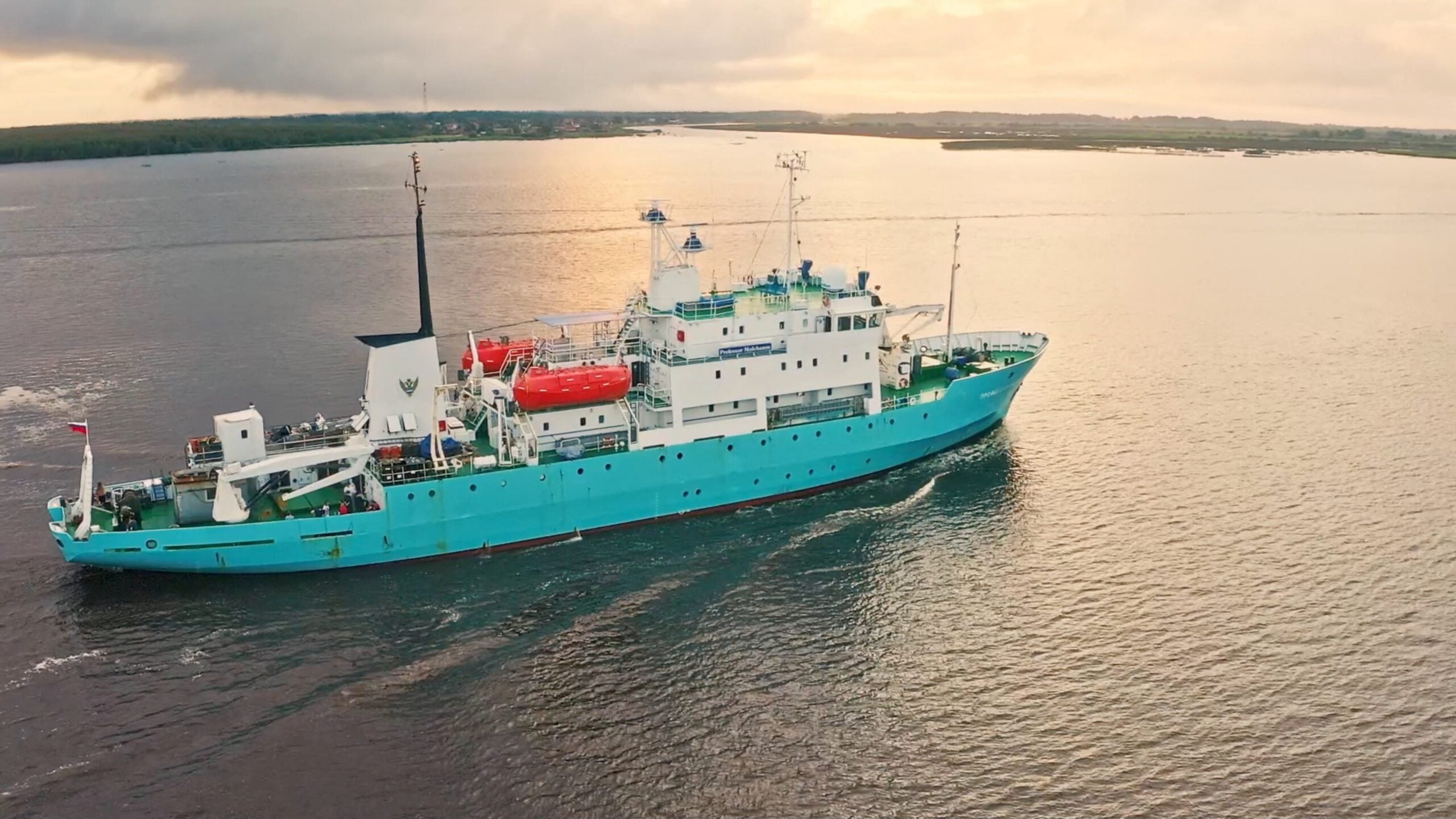 A screengrab from an archive video shot in July 2022 shows Professor Molchanov, a Russian ship which was seized by Norway in the Arctic