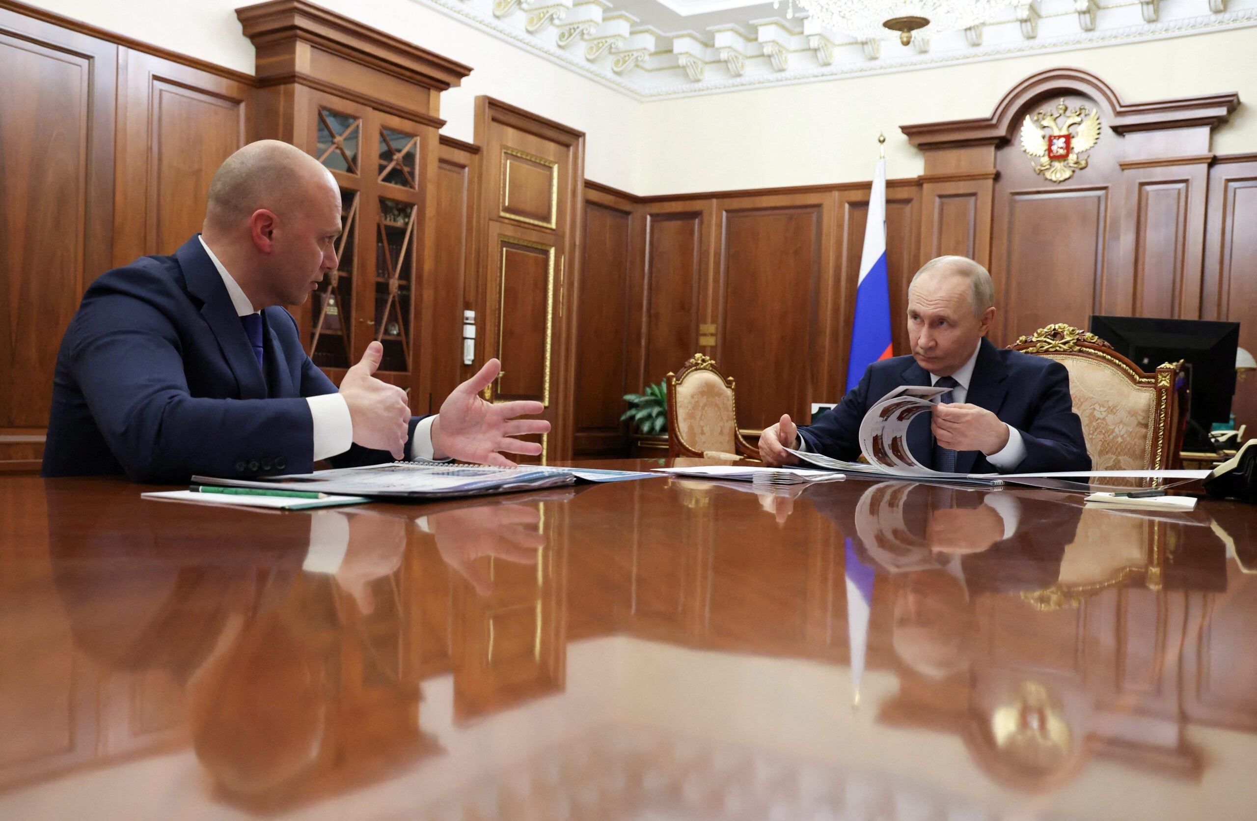 FILE PHOTO: Russia's President Vladimir Putin attends a meeting with Governor of the Kaliningrad region Alexei Besprozvannykh in Moscow, Russia, March 24, 2026