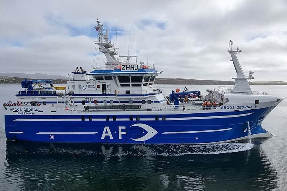 Fishing vessel Argos Georgia underway before its fatal sinking near the Falkland Islands in July 2024.