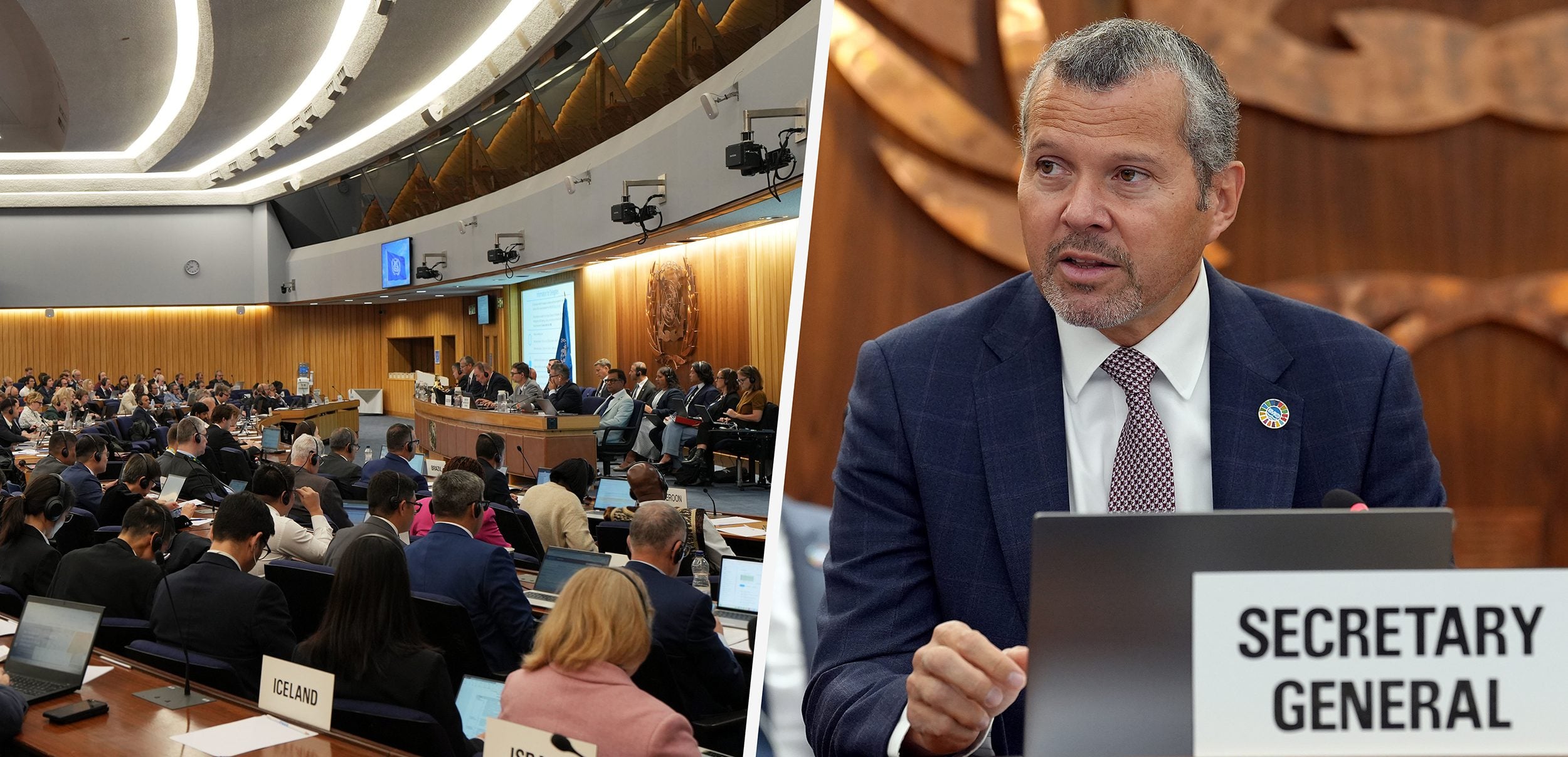 IMO Secretary-General Arsenio Dominguez speaks during a meeting at the International Maritime Organization in London.