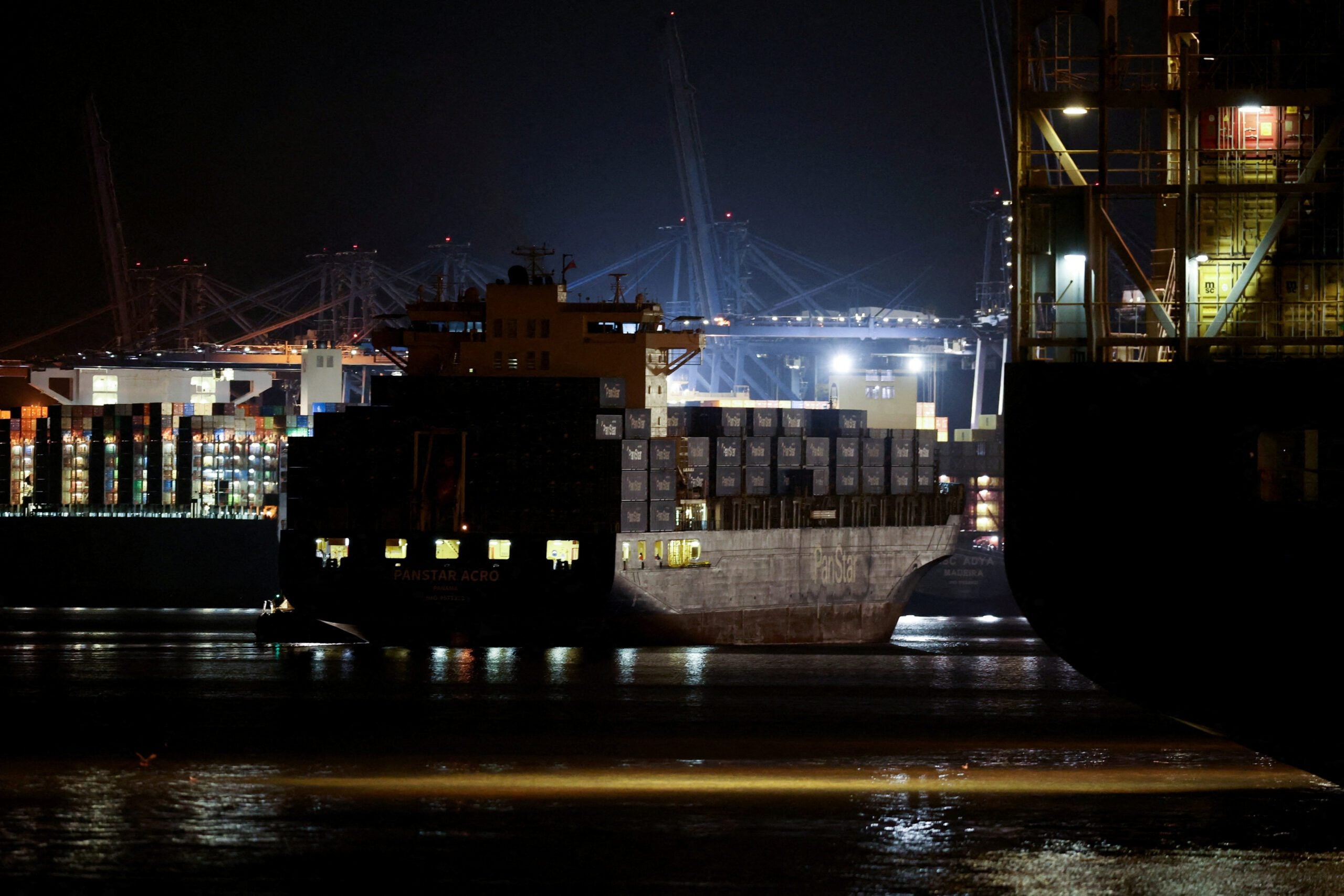 The PanStar Acro, South Korea's first such commercial voyage to Europe via the Arctic, make its way to the port of Felixstowe
