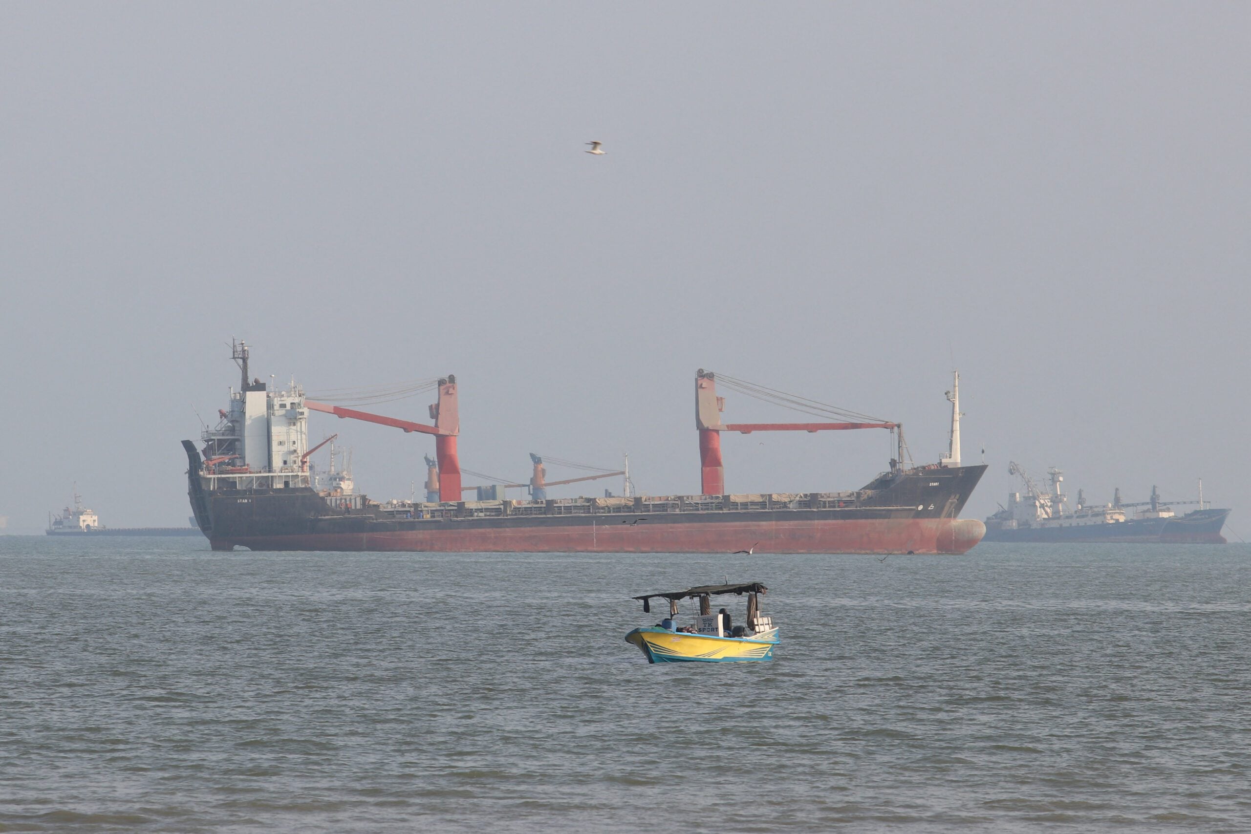 Vessels in the Strait of Hormuz near the beach of Bandar Abbas