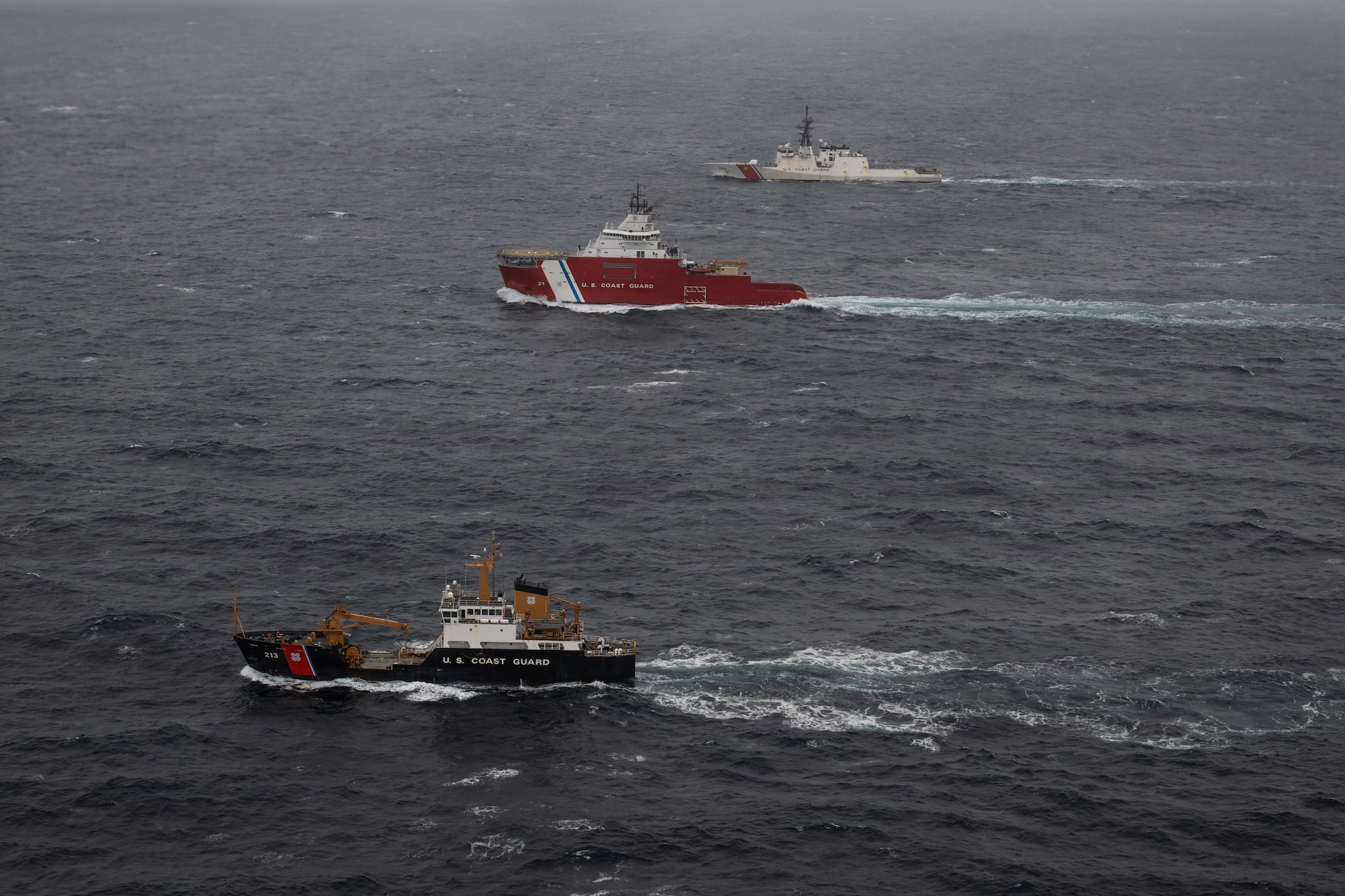 USCGC Munro (WMSL 755) transits in formation in the high latitudes of the Arctic Ocean alongside USCGC Storis (WAGB 21) and USCGC Fir (WLB 213) in support of Operation Tundra Merlin, July 21, 2026